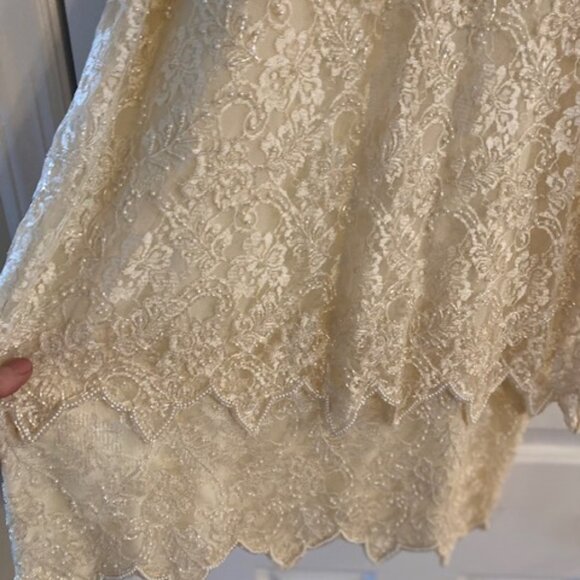 BRILLIANTE by JA Pearl Lace Formal Party Tiered Dress Ivory W Sleeves Size Large - Picture 4 of 15